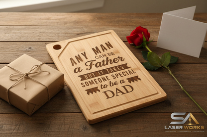 Any Man Can Be a Father – gift table with rose and card