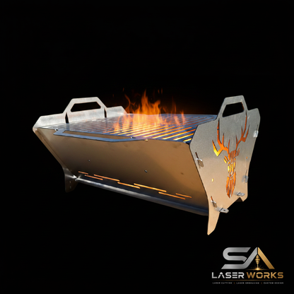 SA Laser Works Deer Braai hero shot dark background fire glow